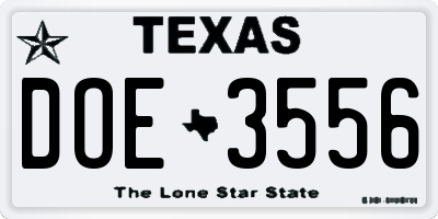 TX license plate DOE3556