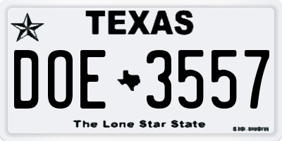 TX license plate DOE3557