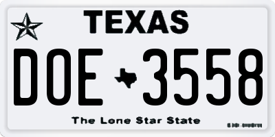 TX license plate DOE3558
