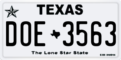 TX license plate DOE3563