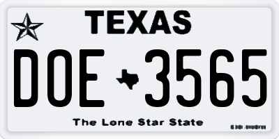 TX license plate DOE3565