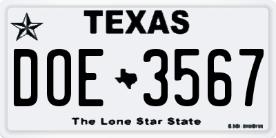 TX license plate DOE3567