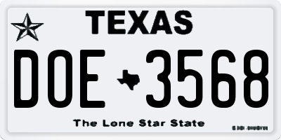 TX license plate DOE3568