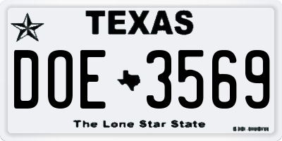 TX license plate DOE3569