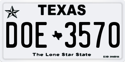TX license plate DOE3570