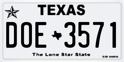 TX license plate DOE3571