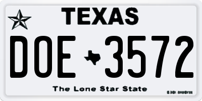 TX license plate DOE3572