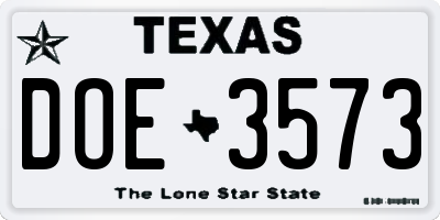 TX license plate DOE3573