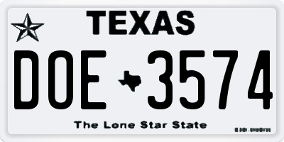 TX license plate DOE3574