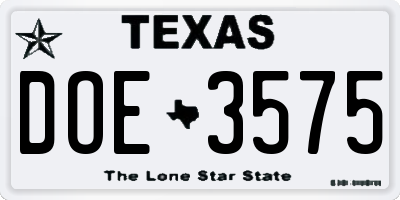 TX license plate DOE3575