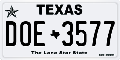 TX license plate DOE3577