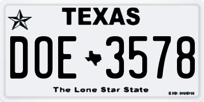 TX license plate DOE3578