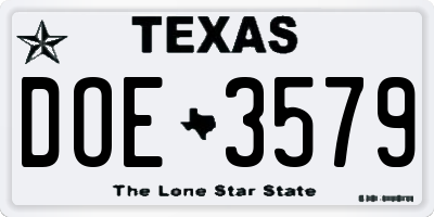 TX license plate DOE3579