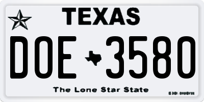 TX license plate DOE3580