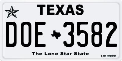 TX license plate DOE3582