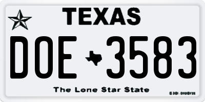 TX license plate DOE3583