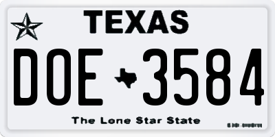 TX license plate DOE3584