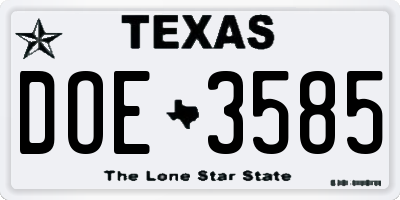 TX license plate DOE3585