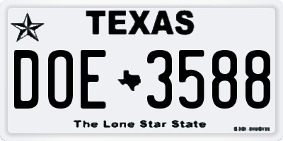 TX license plate DOE3588