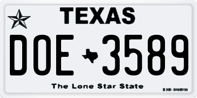 TX license plate DOE3589
