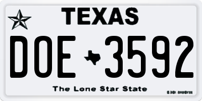 TX license plate DOE3592