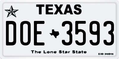TX license plate DOE3593