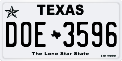 TX license plate DOE3596