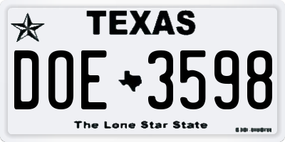 TX license plate DOE3598