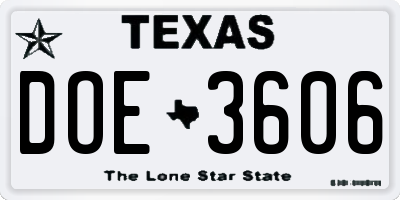 TX license plate DOE3606