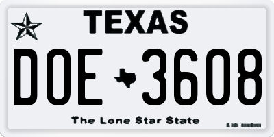 TX license plate DOE3608