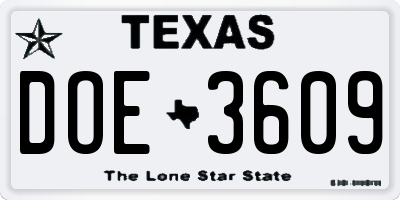 TX license plate DOE3609