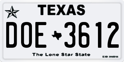 TX license plate DOE3612