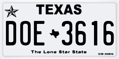 TX license plate DOE3616