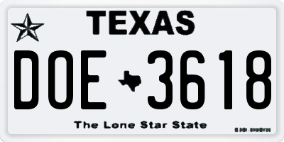 TX license plate DOE3618