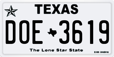 TX license plate DOE3619