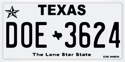 TX license plate DOE3624