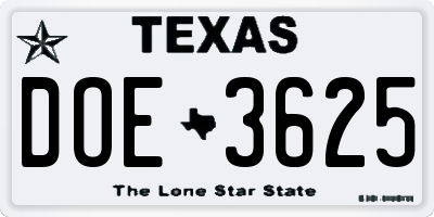 TX license plate DOE3625