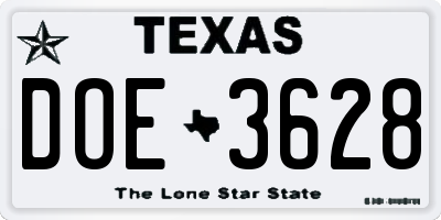 TX license plate DOE3628