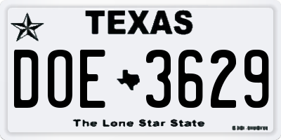 TX license plate DOE3629