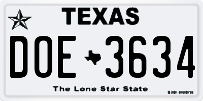 TX license plate DOE3634