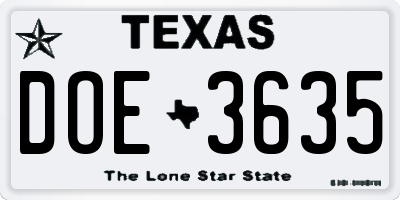 TX license plate DOE3635