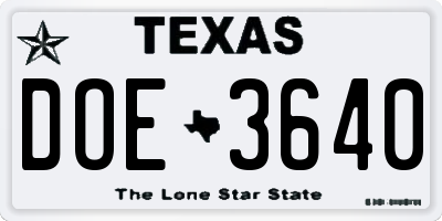 TX license plate DOE3640