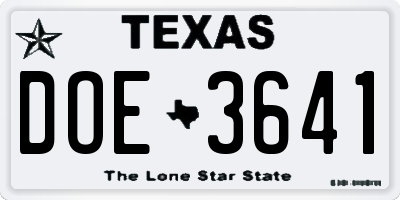 TX license plate DOE3641