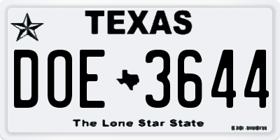 TX license plate DOE3644