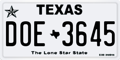 TX license plate DOE3645