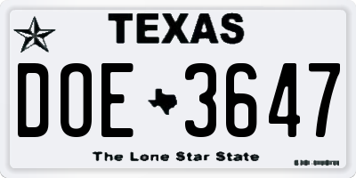 TX license plate DOE3647