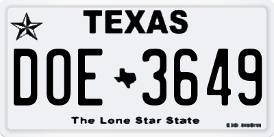 TX license plate DOE3649