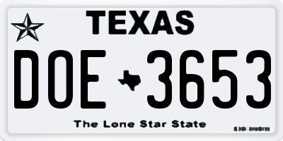 TX license plate DOE3653