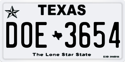 TX license plate DOE3654