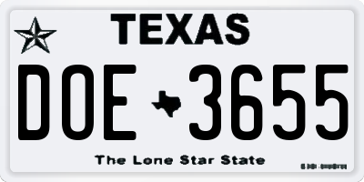 TX license plate DOE3655